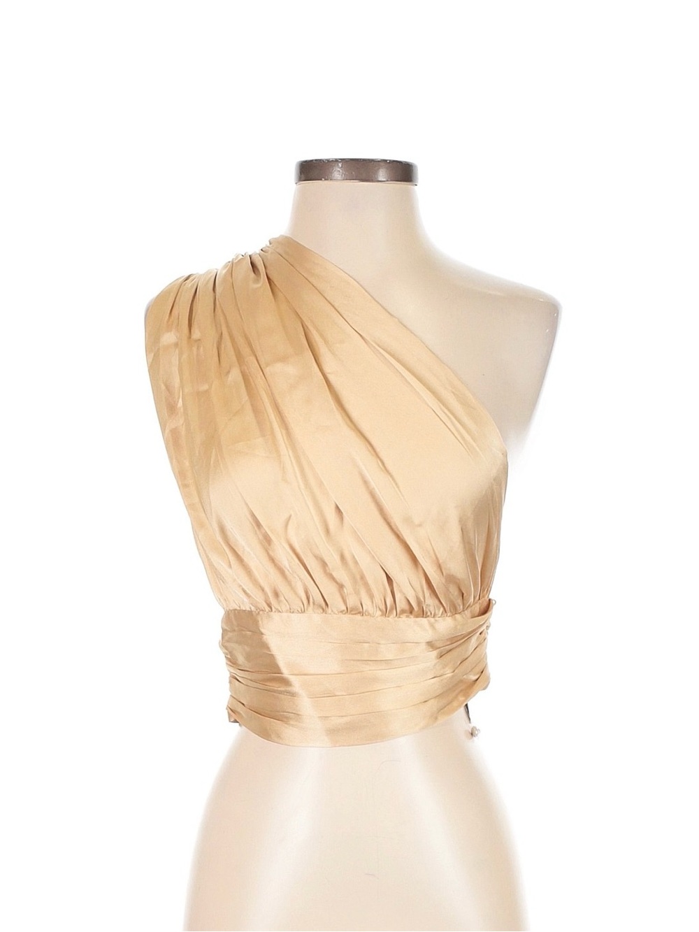 naked wardrobe One-Shoulder Satin Top in Beige